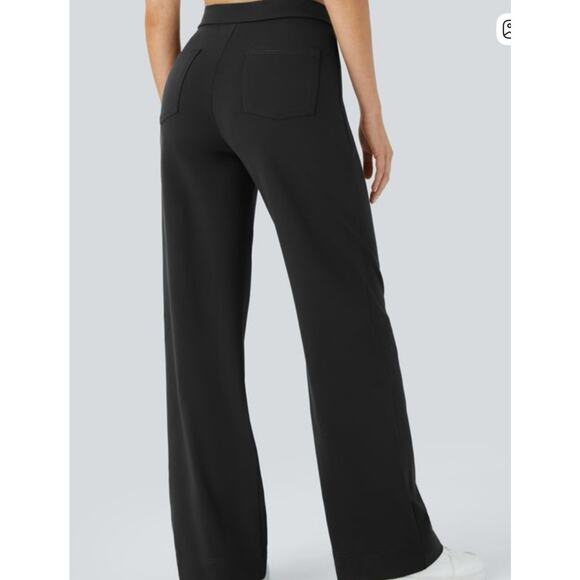 Halara Wide Leg Button Front Pants Black L Petite | Comfy Stretch Work Lounge - Picture 2 of 9